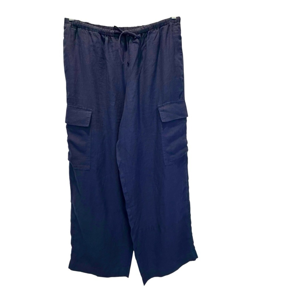 Haven Well Within 100% Linen Navy Wide Leg Women's‎ Cargo Pants